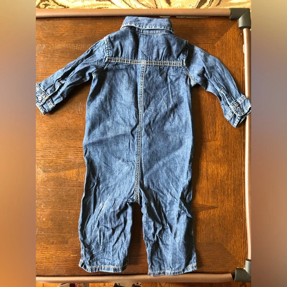 4/$20 Baby Gap Snap Up Denim Blue Jeans Long Sleeve & Pants Jumpsuit Sz 6-12 Mo